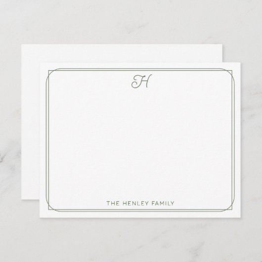 Script Monogram  Familie Stationery Green Notitiekaartje (Voorkant / Achterkant)