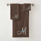 Script Monogram Faux Linen Dark Brown Bad Handdoek (Insitu)