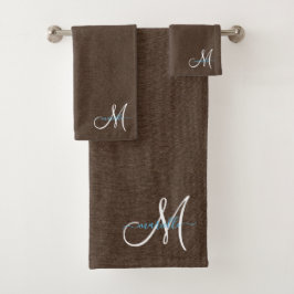 Script Monogram Faux Linen Dark Brown Bad Handdoek