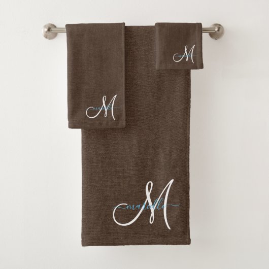 Script Monogram Faux Linen Dark Brown Bad Handdoek (Insitu)