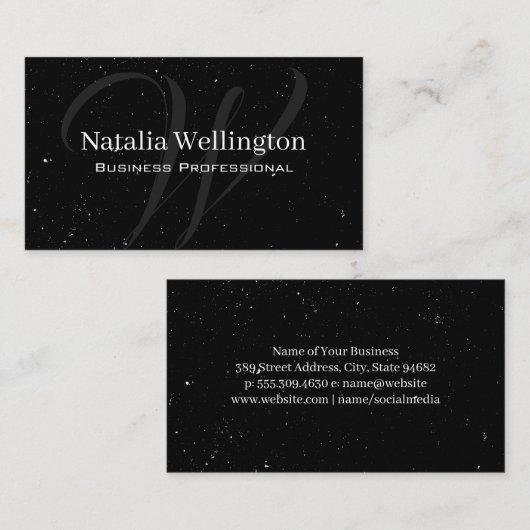 Script Monogram | Gespikkelde witte Visitekaartje (Voorkant / Achterkant)