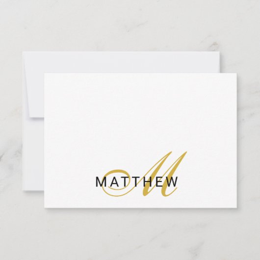 Script Monogram Goud Zwart Notitiekaartje (Voorkant)
