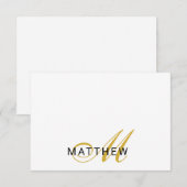 Script Monogram Goud Zwart Notitiekaartje (Voorkant / Achterkant)