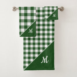 Script Monogram Groen Wit Buffel Plaid Patroon Bad Handdoek