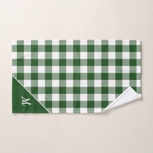 Script Monogram Groen Wit Buffel Plaid Patroon Bad Handdoek (Handdoek)