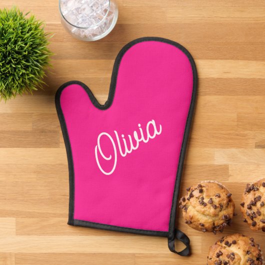 Script monogram, hot pink ovenwant (Top down)