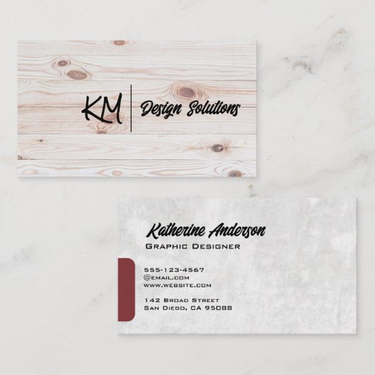 Script Monogram | Houten planken Visitekaartje (Voorkant / Achterkant)