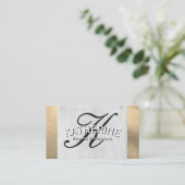 Script Monogram | Houtnerf | Goud Folie Visitekaartje (Staand voorkant)