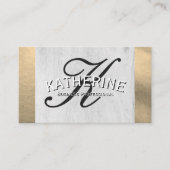 Script Monogram | Houtnerf | Goud Folie Visitekaartje (Voorkant)
