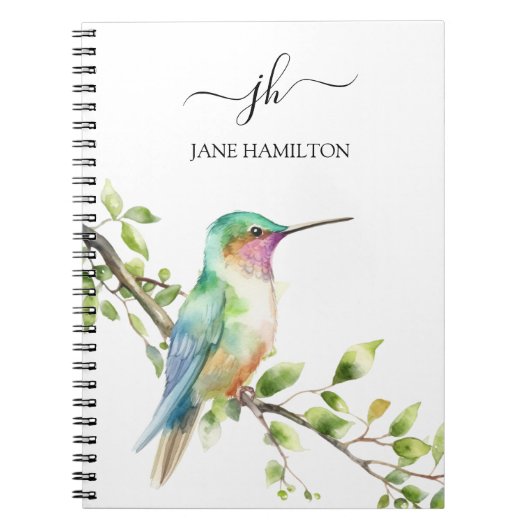 Script Monogram Hummingbird Notitieboek (Voorkant)