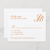 Script Monogram Huwelijks RSVP Kaart (Oranje) (Voorkant / Achterkant)