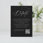 Script Monogram Huwelijksdetails Zwarte QR-code Informatiekaartje (Staand voorkant)