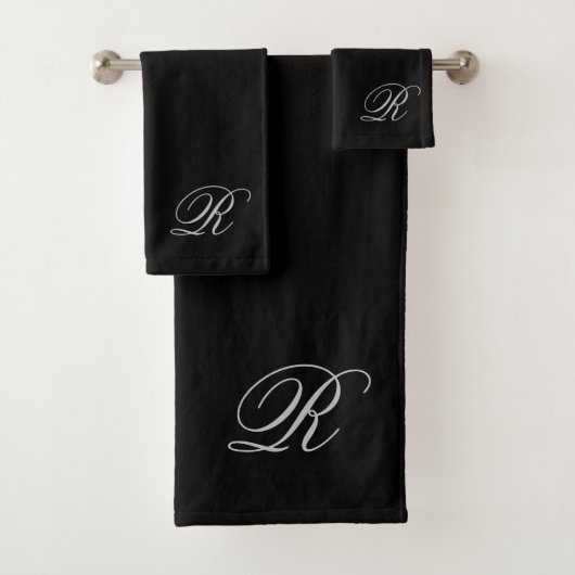 Script Monogram Initiaal grijze zwarte doekset Bad Handdoek (Insitu)