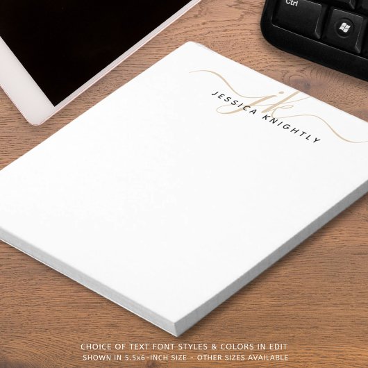 Script Monogram Initiaal Naam Gold Black Notitieblok