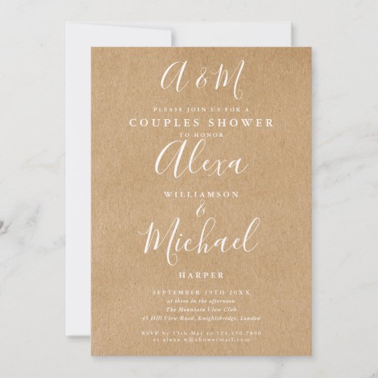 Script Monogram Kraft Koppel Trouw Bruiloft Kaart (Voorkant)