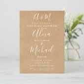 Script Monogram Kraft Koppel Trouw Bruiloft Kaart (Staand voorkant)