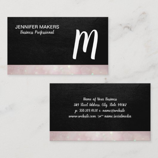 Script Monogram | Leather Bokeh Visitekaartje (Voorkant / Achterkant)