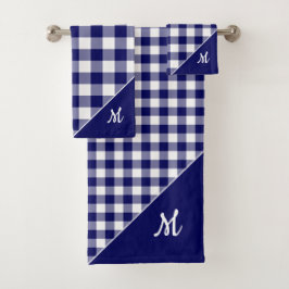 Script Monogram Marine Blauw Wit Gecontroleerd Pat Bad Handdoek