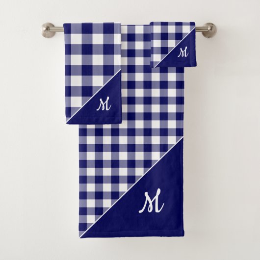Script Monogram Marine Blauw Wit Gecontroleerd Pat Bad Handdoek (Insitu)