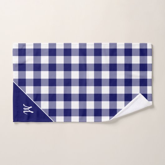 Script Monogram Marine Blauw Wit Gecontroleerd Pat Bad Handdoek (Handdoek)