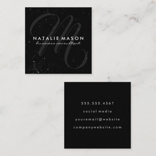 Script Monogram met Spikkels Vierkante Visitekaartje (Voorkant / Achterkant)