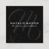 Script Monogram met Spikkels Vierkante Visitekaartje (Voorkant)