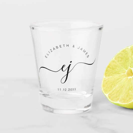 Script Monogram Minimalistische Trouw Shot Glas (Voorkant)
