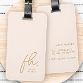 Script Monogram Modern Eenvoudig Elegant Blush Gol Bagagelabel