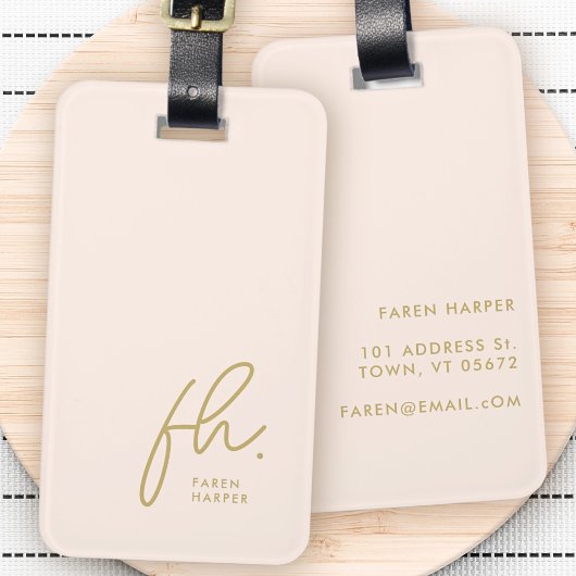 Script Monogram Modern Eenvoudig Elegant Blush Gol Bagagelabel
