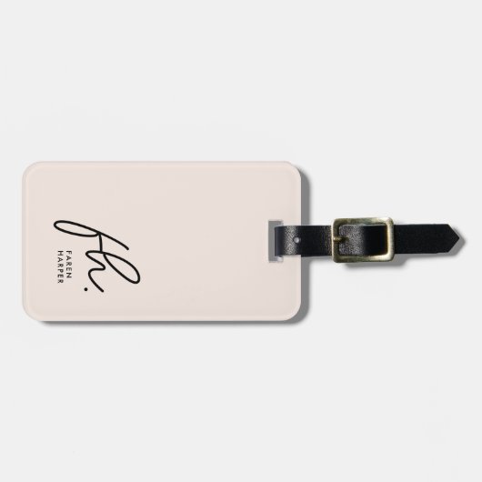 Script Monogram Modern Eenvoudig Elegant Blush Pin Bagagelabel (Voorkant horizontaal)