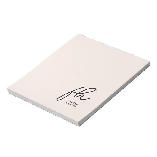Script Monogram Modern Minimal Blush Pink Simple Notitieblok (Linkerzijde)