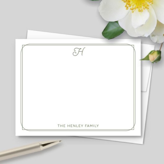 Script Monogram Mooie Familie Briefpapier Groen Notitiekaartje