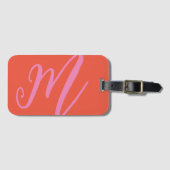 Script Monogram Naam Modern roze en sinaasappel Bagagelabel (Voorkant (horizontaal))