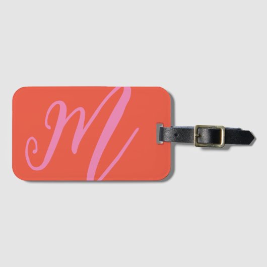 Script Monogram Naam Modern roze en sinaasappel Bagagelabel (Voorkant (horizontaal))