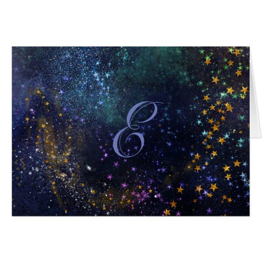 Script Monogram Note Cards-Sterrennacht (Voorkant Horizontaal)