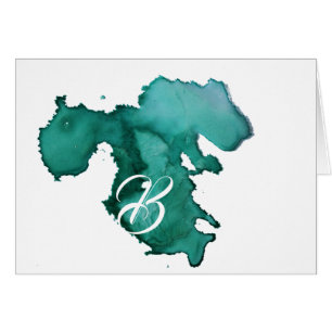Script Monogram Notitiekaarten- Waterverf Spat Tea