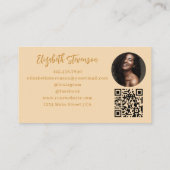 Script Monogram QR Code Foto Tan Bruin Meisjesacht Visitekaartje (Achterkant)