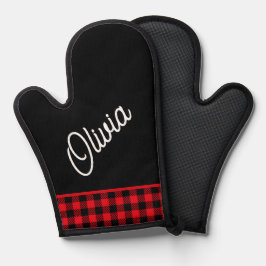 Script monogram, rode buffel plaid ovenwant