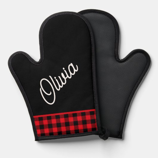 Script monogram, rode buffel plaid ovenwant (Voorkant / Achterkant)