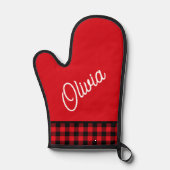 Script monogram, rood zwart buffel plaid ovenwant (Voorkant)