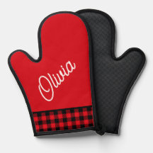 Script monogram, rood zwart buffel plaid