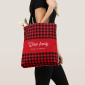 Script monogram, rood zwart buffel plaid tote bag (Dichtbij)