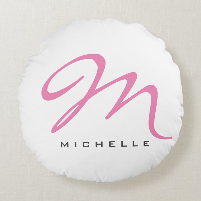 Script Monogram Roze Kalligrafie Jouw naam Gift Rond Kussen (Voorkant)