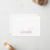 Script Monogram Roze Notitiekaartje (Voorkant / Achterkant in situ)