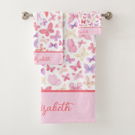 Script Monogram Roze Paars Geel Vlinders  Bad Handdoek (Insitu)