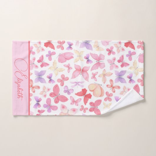 Script Monogram Roze Paars Geel Vlinders Bad Handdoek (Handdoek)