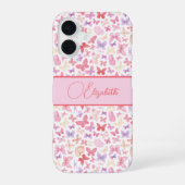 Script Monogram Roze Paars Gele Vlinders iPhone 16 Hoesje (Achterkant)