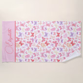 Script Monogram Roze Paars Gele Vlinders Strandlaken (Voorkant)