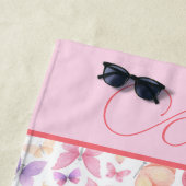 Script Monogram Roze Paars Gele Vlinders Strandlaken (In situ)