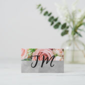 Script Monogram Roze Rozen Bloemen Visitekaartje (Staand voorkant)